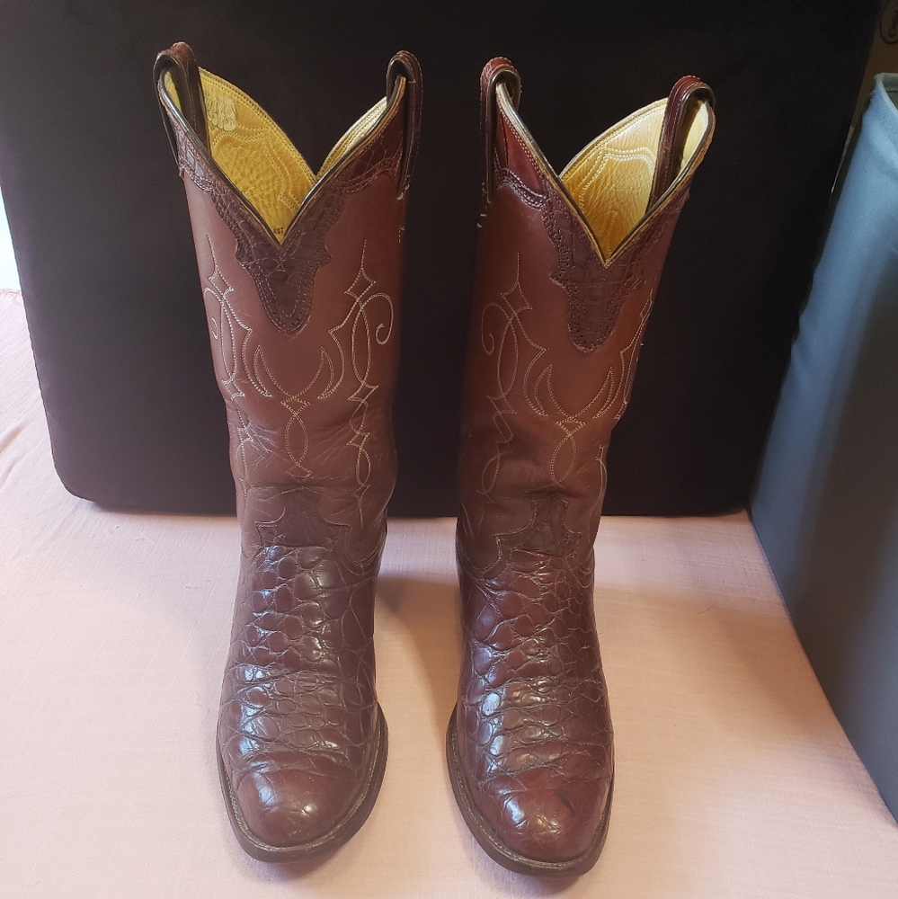 Justine Jenuine Crocodile Cowboy Boots Brown Size 8D